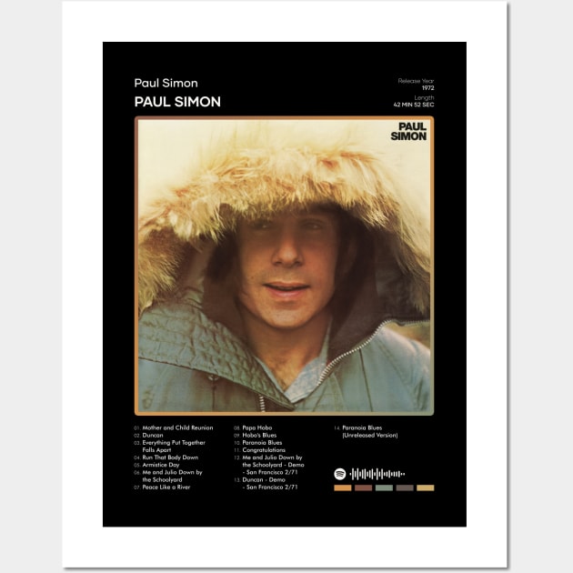 Paul Simon - Paul Simon Tracklist Album Wall Art by 80sRetro